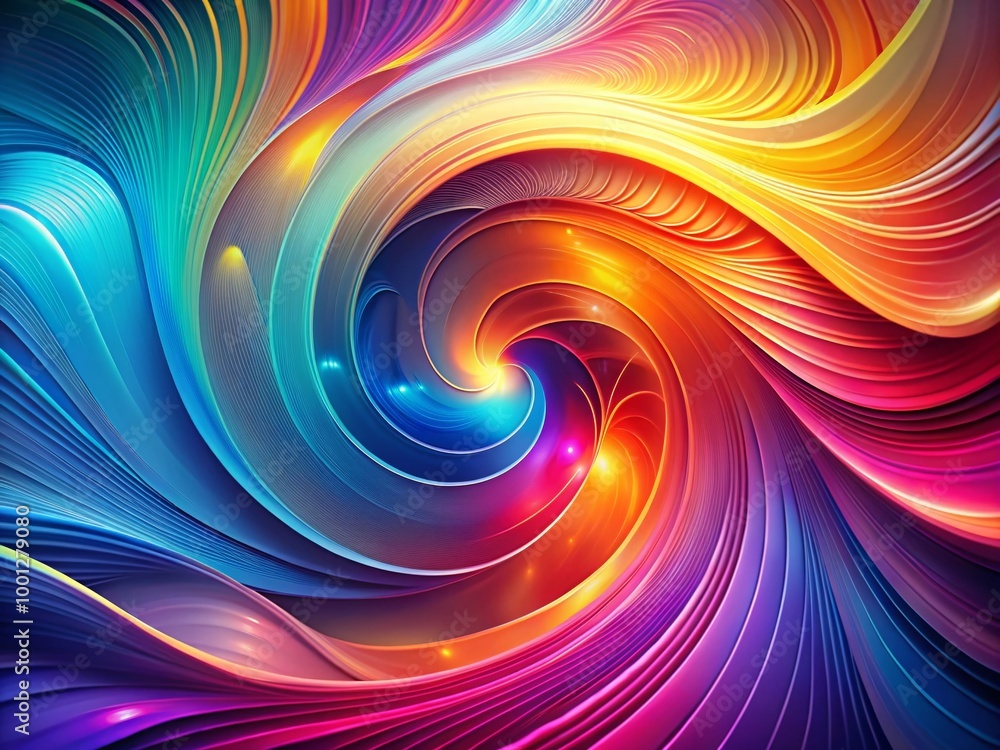 Poster vibrant colorful abstract digital background with swirling shapes and lines, featuring a subtle grad