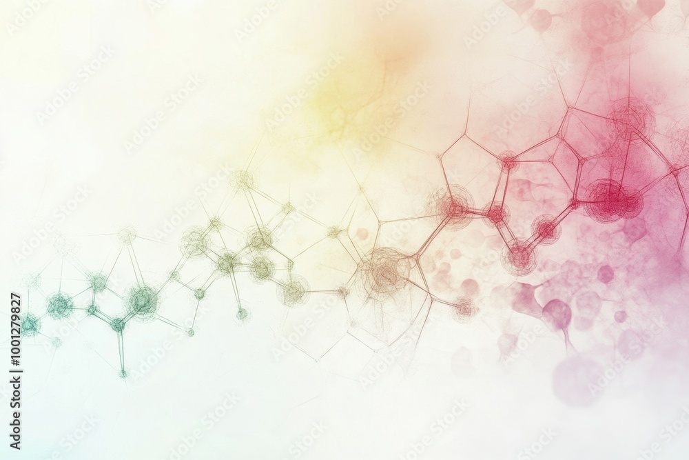 Aufkleber Abstract representation of molecules and chemical structures in soft pastel colors against a blurred background. Generative AI