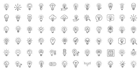 Fototapeta premium lightbulb line icon set, mathematics engineering technology science