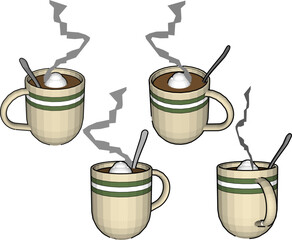 Vector sketch illustration of silhouette design of hot coffee creamer drink with steaming smoke