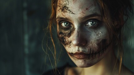 Obraz premium A woman with a scary face painted on her face