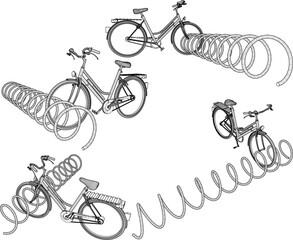 Vector sketch illustration of silhouette design of special bicycle parking place with safety in park area and public place