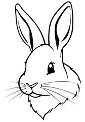 Black Drawing of Rabbit Head Isolated on White Background - Illustration, Vector