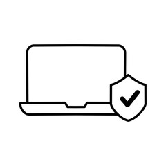 Computer protection vector icon isolated on white background, flat icon laptop protected with shield symbol, pc security idea, firewall technology, privacy safety illustration clipart