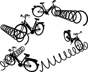 Vector sketch illustration of silhouette design of special bicycle parking place with safety in park area and public place