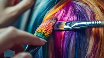 Fototapeta premium Colorful Hair Dye Transformation with Vibrant Hairstyle in Salon