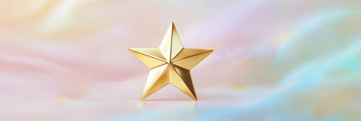 Fototapeta premium An elegant gold star icon set against a dreamy pastel background, creating a whimsical atmosphere for marketing promotions