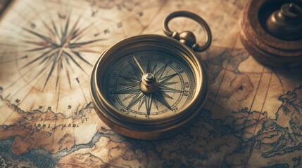A vintage compass rests on an old map, symbolizing exploration and navigation.