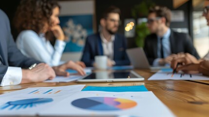 A group of professionals in a meeting, discussing ideas and strategies.