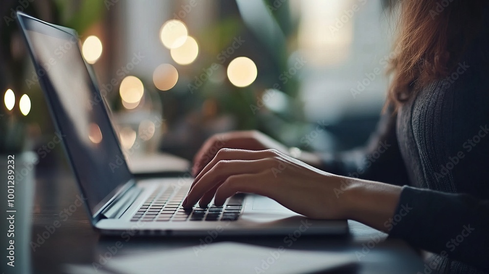 Poster Elegant Businesswoman Typing on Laptop