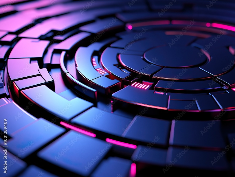 Aufkleber abstract 3d circular pattern with glowing purple and black elements, creating a futuristic and tech-