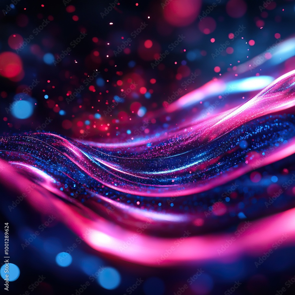 Aufkleber abstract waves of vibrant pink and blue light dancing across a dark background, creating a mesmerizi