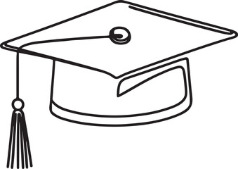 continuous one line art drawing of graduation hat vector art illustration