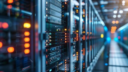 Fototapeta premium Rows of server racks in a data center.