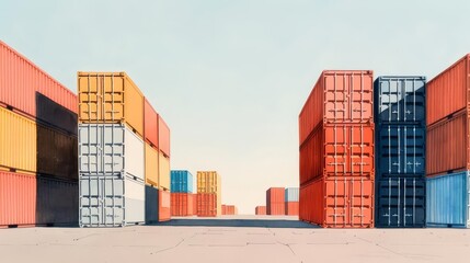 Fototapeta premium Stacks of colorful shipping containers at a port.