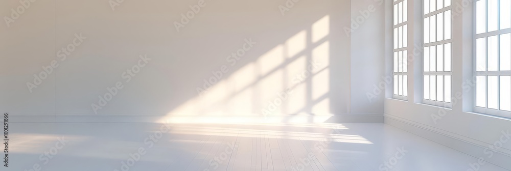 Poster sunlight streams through a window casting soft shadows on a white room.