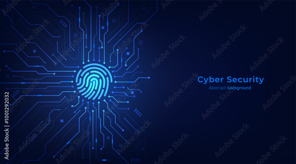 Poster Fingerprint on circuit board. Privacy secure system and network protection technology. Cyber security technology futuristic background. Vector illustration design for banner and template.