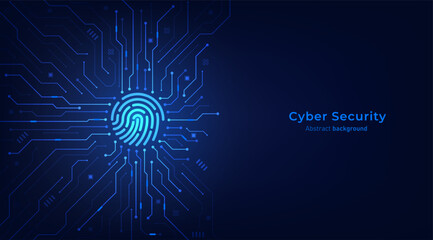 Fingerprint on circuit board. Privacy secure system and network protection technology. Cyber security technology futuristic background. Vector illustration design for banner and template.
