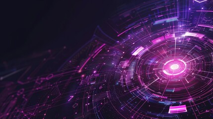 Obraz premium Abstract digital technology background with glowing purple and pink elements.