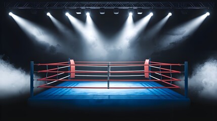 Boxing Ring with Spotlights and Smoke   Fight Night  Championship  Sport  Competition