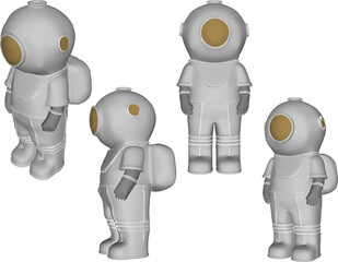 Fototapeta premium Vector sketch illustration silhouette design image of a little boy astronaut wearing a special suit standing in space