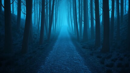 Fototapeta premium Misty forest path, faint glow, ambient mystery, 3D illustration