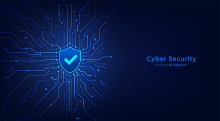 Shield on circuit board. Secure system and network protection technology concept. Cyber security technology futuristic background. Vector illustration design for banner and template.