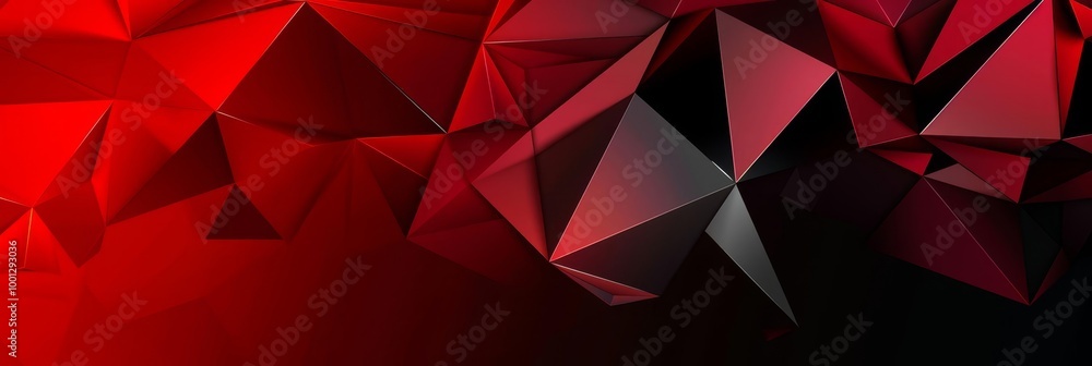 Poster abstract red and black geometric background with 3d triangles.