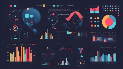 Obraz premium Digital data analytics dashboard with various charts and graphs