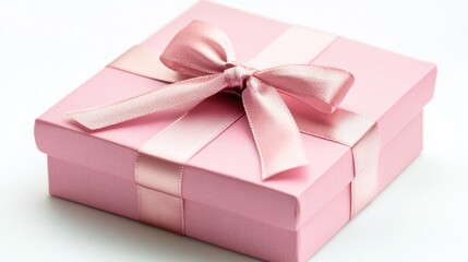 Elegant pink Valentine gift box with a satin bow, isolated on a bright white background, symbolizing love and romance.