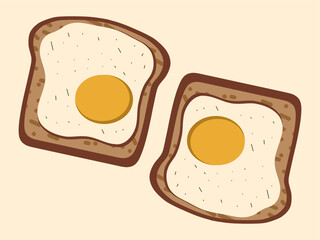 Two sandwiches with fried eggs. Toast, breakfast, healthy food, snack. Vector illustration