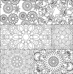 Mandala Intricate Floral Adult Coloring Page Stress-Free Relaxing Meditation Line Art