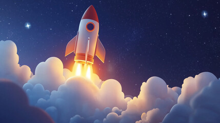 Cartoon rocket go fly up launch. Space galaxy adventure travel landscape view. cartoons. Illustrations
