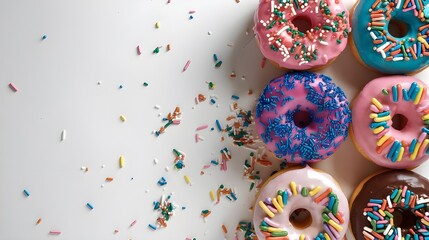 Colorful Donuts with Sprinkles on White Background