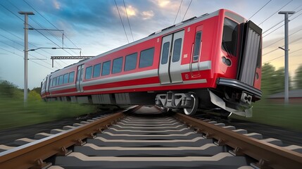 Obraz premium High Speed Train Approaching on Railway Tracks