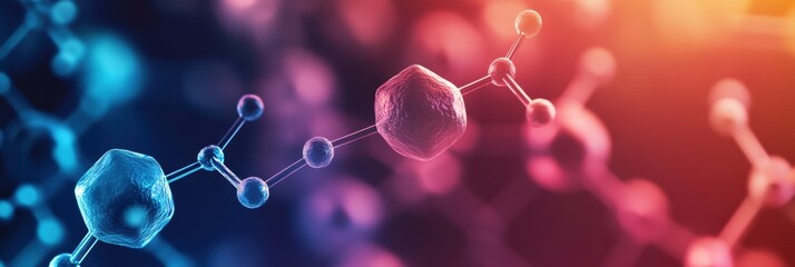 Abstract visualization of molecular structures and chemical formations in vibrant colors showcasing scientific concepts and discoveries. Generative AI