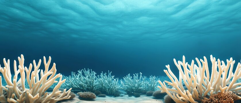 Vibrant coral reef ecosystem under tranquil blue ocean waters.