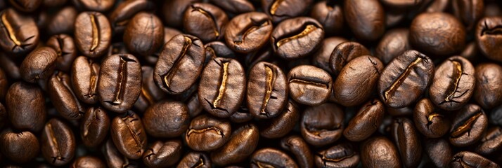 Obraz premium Close-up of roasted coffee beans with a golden brown hue.