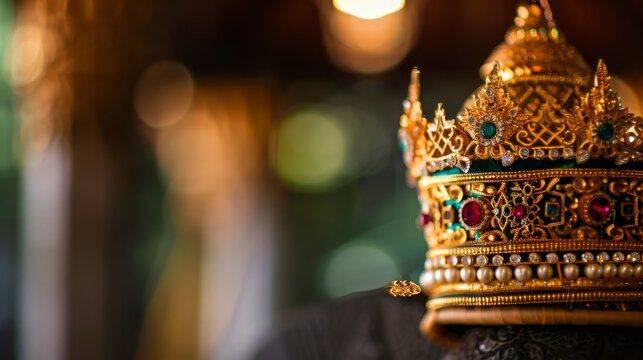Traditional Thai headdresses, known as "chada," are intricately designed with detailed craftsmanship