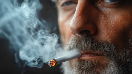 Fototapeta premium Close-up of cigarette near man's mouth