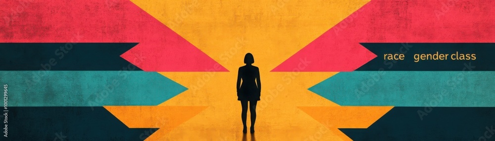 Poster person standing at intersection of colorful patterns