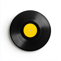 A black record with a yellow center