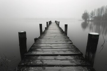 A wooden pier with a bridge over a body of water