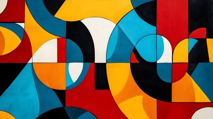 Fototapeta premium Vibrant Geometric Abstract Art Composition with Contrasting Shapes and Colors
