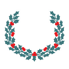 Holly Wreath with Leaves and Red Berries for Winter Holiday Graphic Design, Greeting Card, Invitation, Postcard