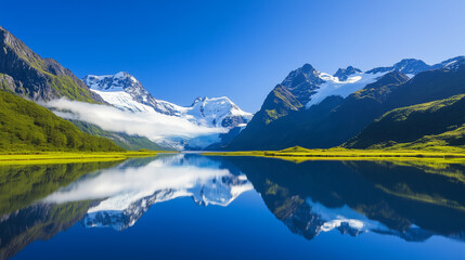 A beautiful mountain range with a lake in the foreground 