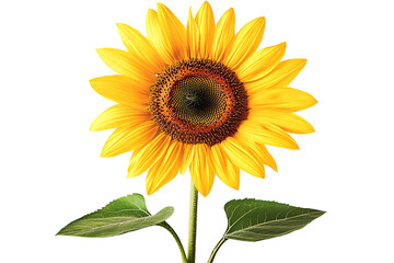 Obraz premium Bright sunflower with green leaves. isolate transparent background