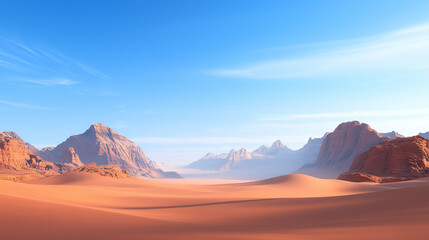 Naklejka premium A desert landscape with mountains in the background