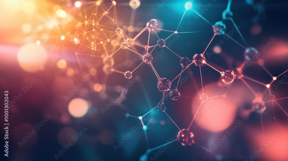 Poster colorful abstract background showcasing intricate molecular structures and chemical bonds in a vibra