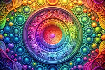 Fototapeta premium Vibrant, multicolored circle design with intricate swirling patterns, subtle gradient effects, and subtle texture,